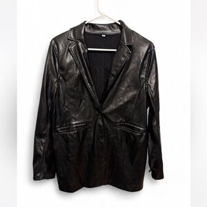 Women's Black Faux Leather Vintage Style Blazer Jacket medium